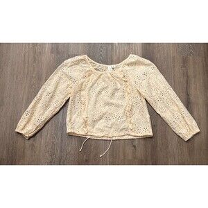 Joie Top Womens Small Eyelet Embroidered Cotton Blouse Peasant Pastel